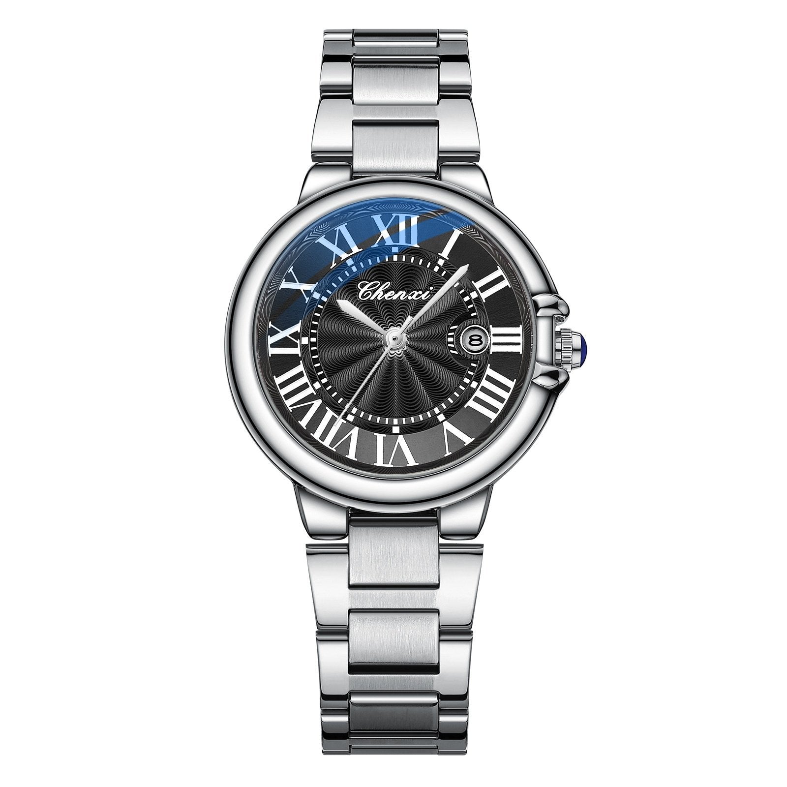 Calendar Blue-Handed Steel Bracelet Watch Water-Resistant Timepiece