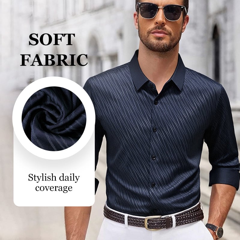 Men's Classic Relaxed Long-Sleeve Shirt - Versatile Solid Color Button-Down for Work & Leisure