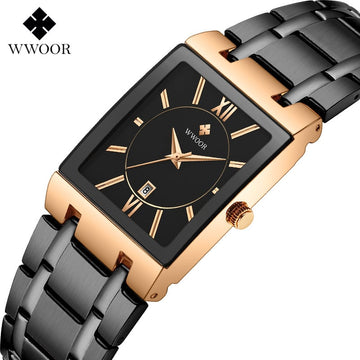 Square Men's Steel-Band Quartz Watch Water-Resistant Timepiece