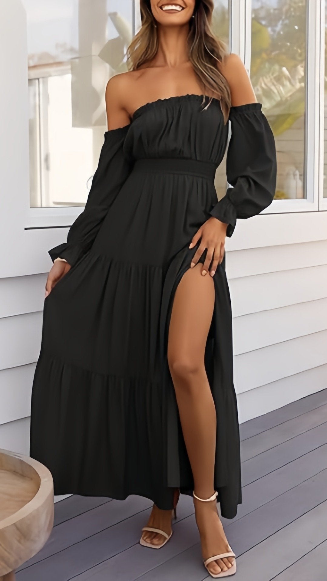 🌸 THE OFF-SHOULDER BOHO MAXI: PUFF SLEEVES, SIDE SPLIT, TIERED DREAMS — YOUR MOST ROMANTIC DRESS YET 🌸
