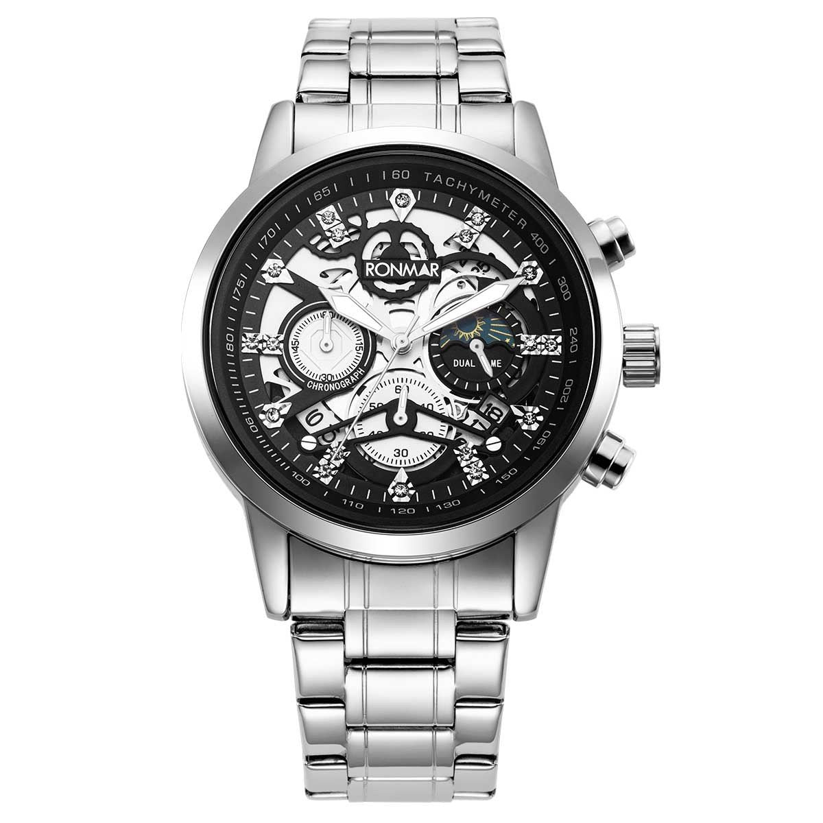 Men's Water-Resistant Stainless Steel Strap Quartz Watch with Three-Hand Dial
