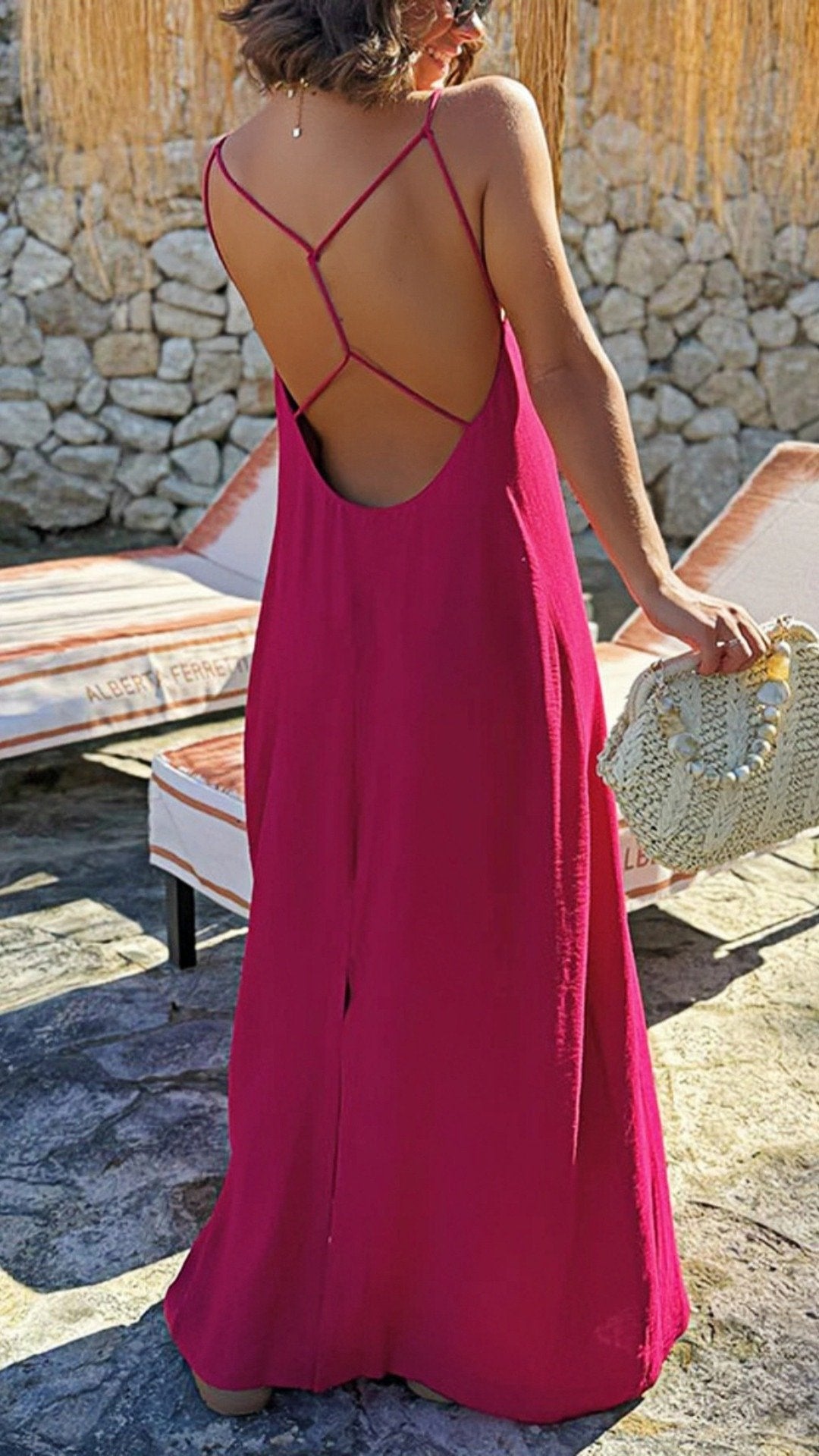🤍 THE BARE BACK SLIP: V-NECK, CRISSCROSS TIES, REAR SPLIT — YOUR MOST EFFORTLESS HOLIDAY DRESS 🤍