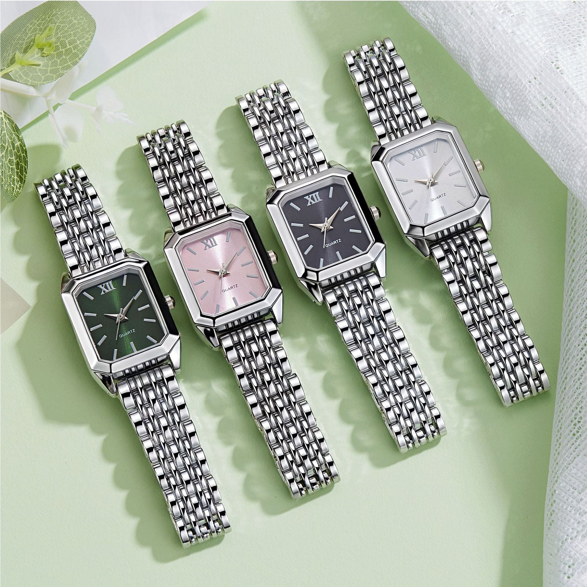 Luxury Steel-Strap Women's Square Quartz Watch