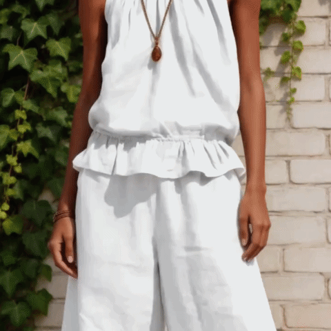 🌾 THE COTTON LINEN BOHO DUO: RUFFLED TOP + WIDE LEG PANTS — YOUR MOST COMFORTABLE SUMMER SET 🌾