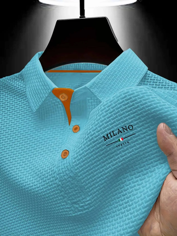 Men's Geometric Textured Polo Shirt – Quick-Dry, Breathable, Slim Fit, Letter Pattern for Summer Sports & Casual---Buy 2 Get 20% Off & Free Shipping!