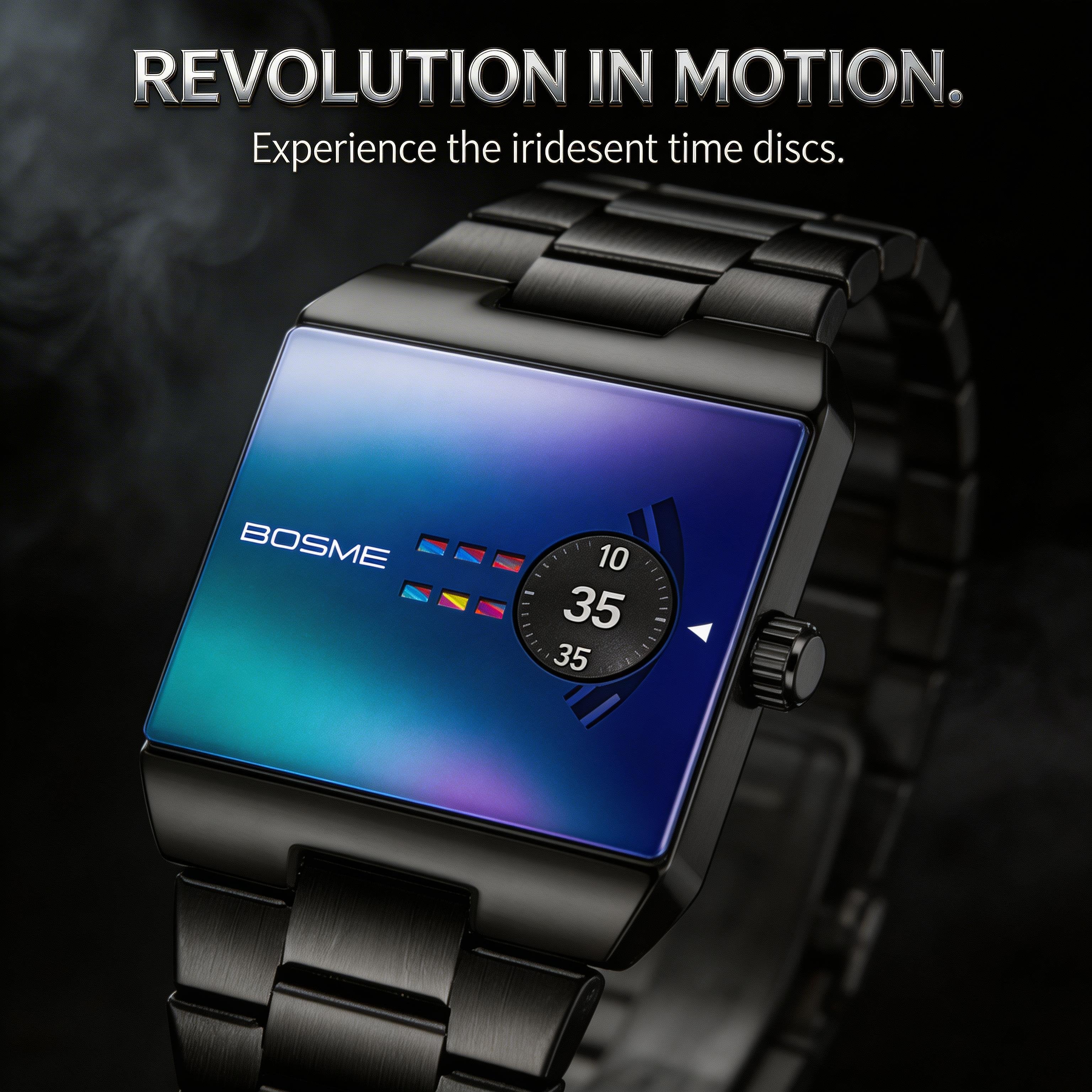 Square-Shaped Men's Quartz Watch with Futuristic Design
