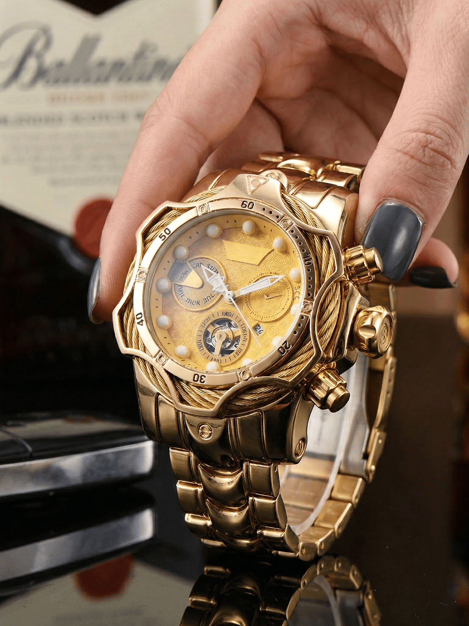Men's Watch: Large-Dial Steel-Strap Sports Watch
