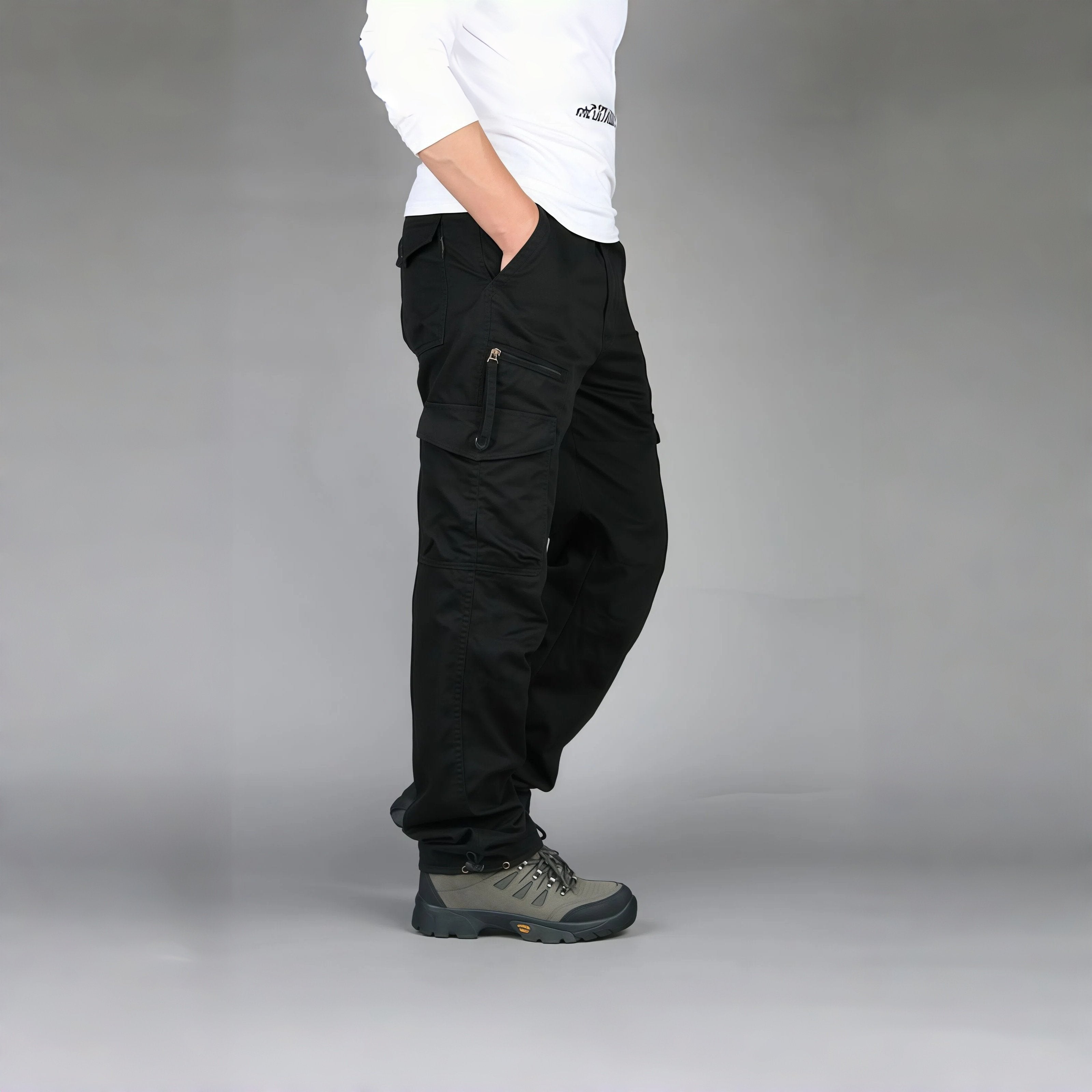 Men's Waterproof Tactical Work Pants - Solid Color with Multi-Pockets for Outdoor Activities