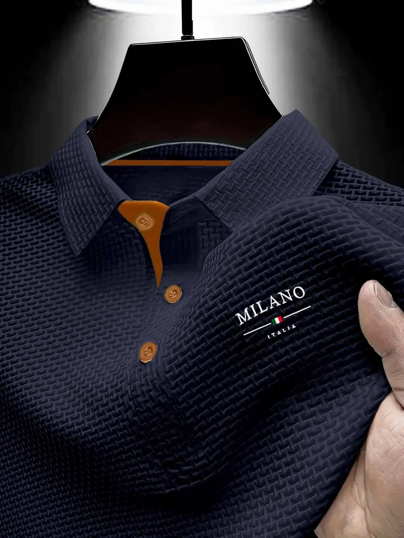 Men's Geometric Textured Polo Shirt – Quick-Dry, Breathable, Slim Fit, Letter Pattern for Summer Sports & Casual---Buy 2 Get 20% Off & Free Shipping!