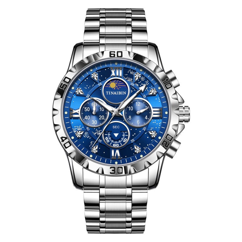 Luxury diamond-encrusted men's mechanical watch with Swiss-made movement, dual calendar, luminous and waterproof.