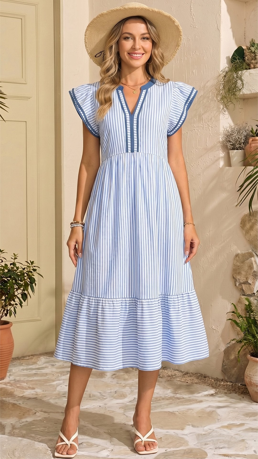🌊 THE STRIPE MAXI: V-NECK, RUFFLE SLEEVES, POCKETS — YOUR SUMMER DREAM DRESS 🌊