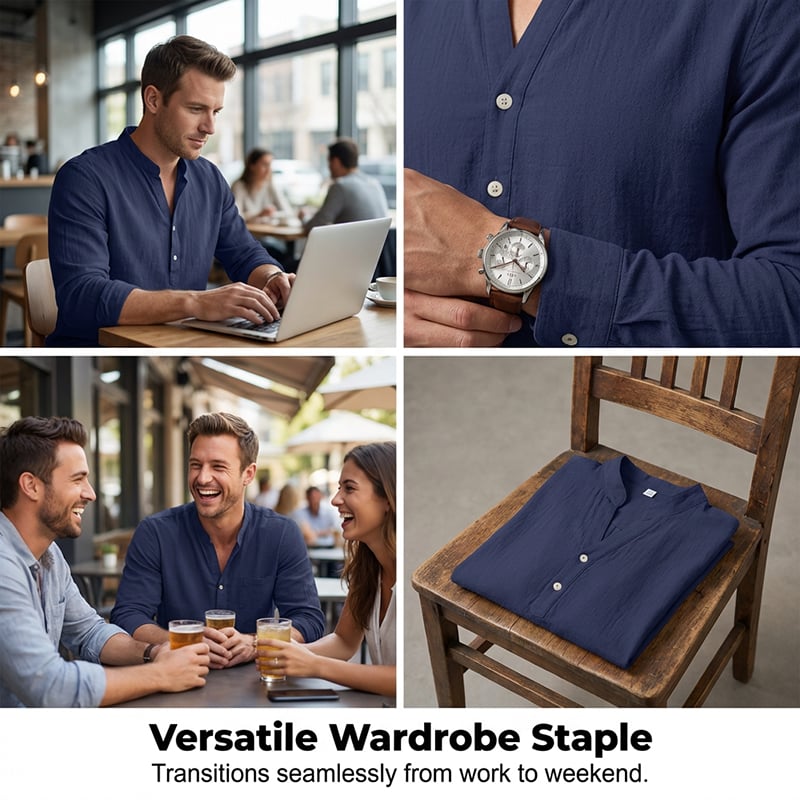 Spring & Autumn Casual Henley T-Shirt for Men
