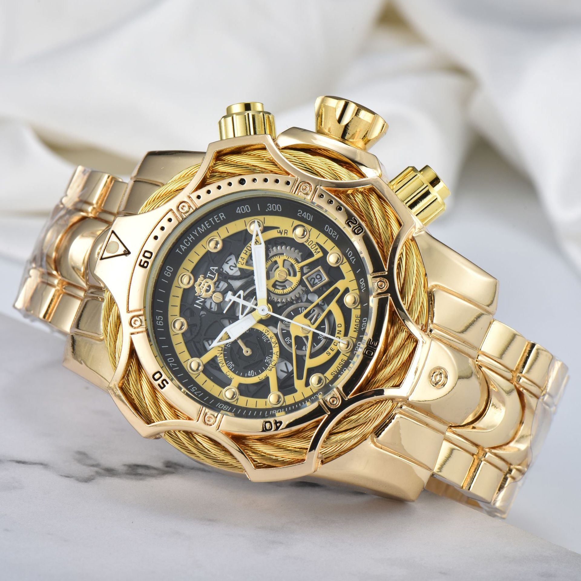Men's Large-Dial Steel-Bracelet Sports Watch