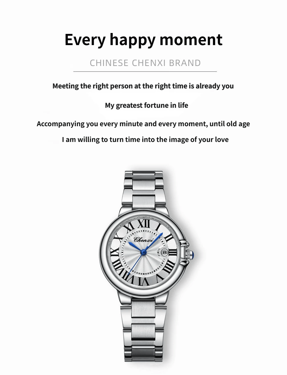 Calendar Blue-Handed Steel Bracelet Watch Water-Resistant Timepiece