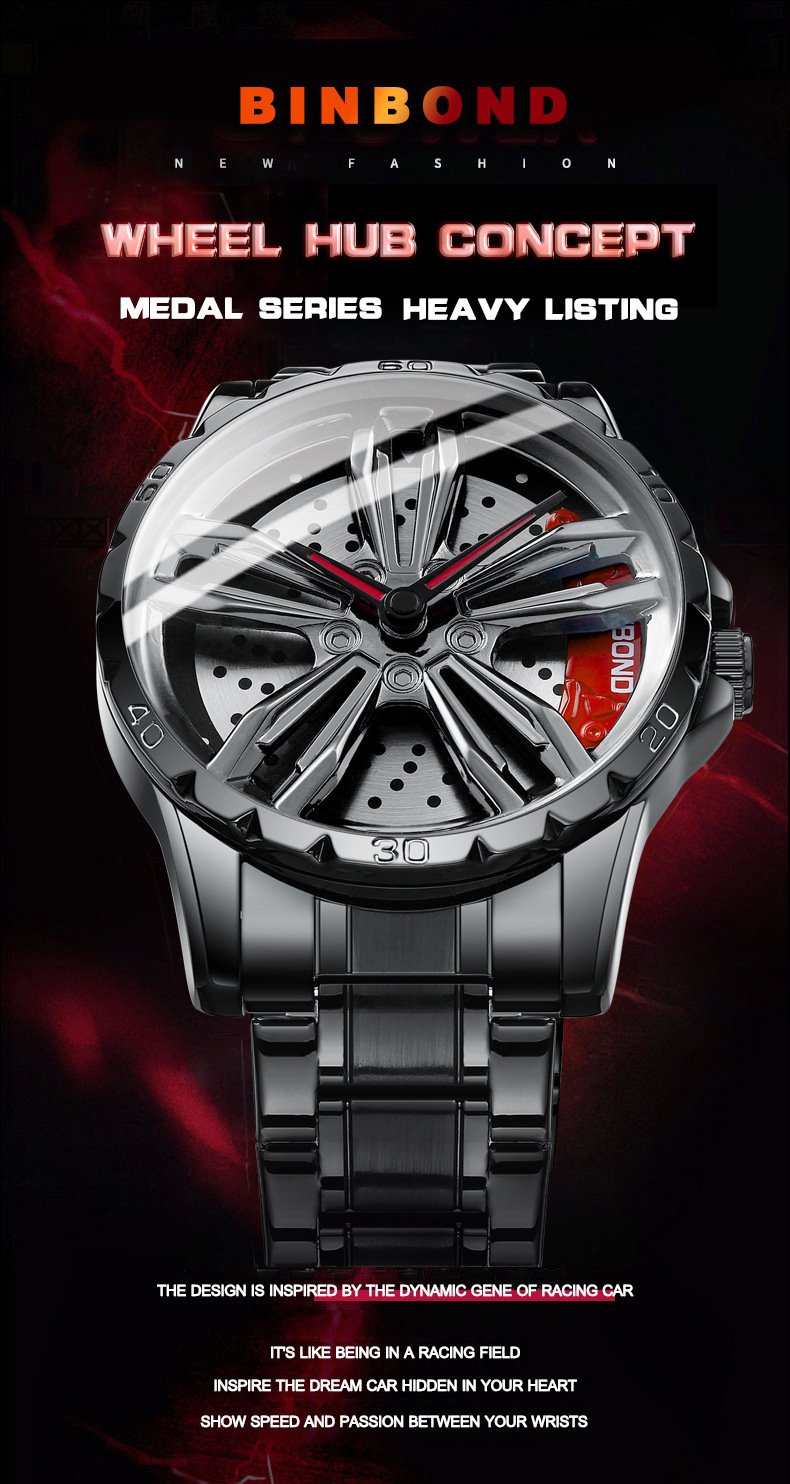 Men's Racing Steering Wheel Watch Water-resistant with luminous hands Adjustable strap