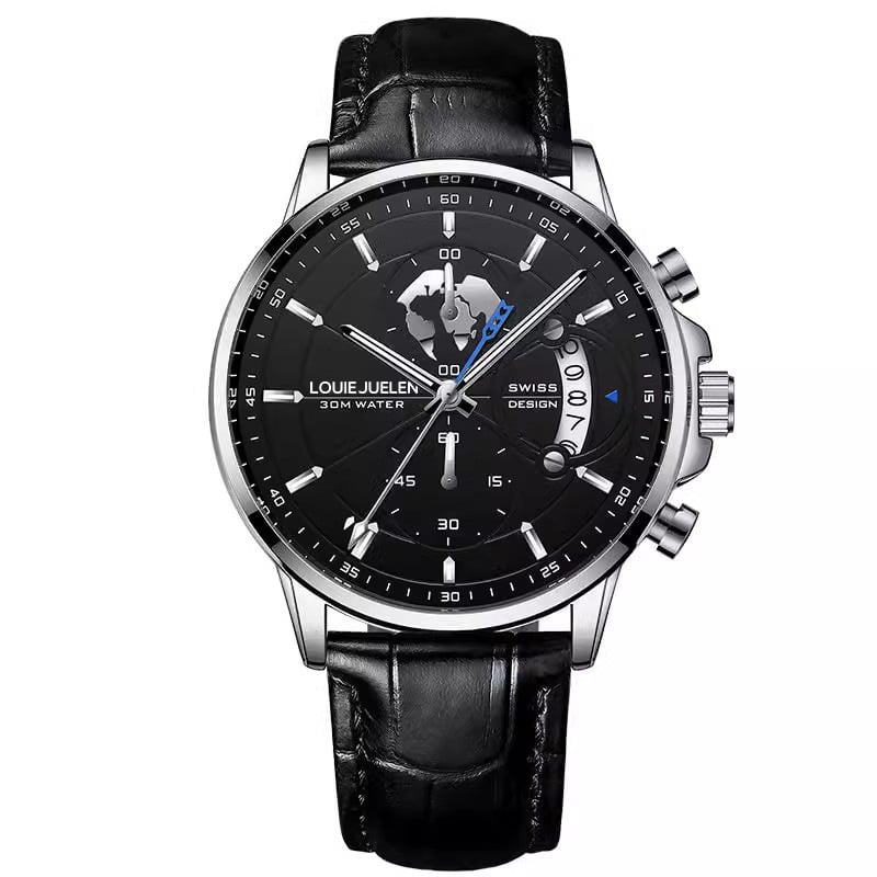 Elegant men's watch with globe design, 30m water resistant and luminous dial