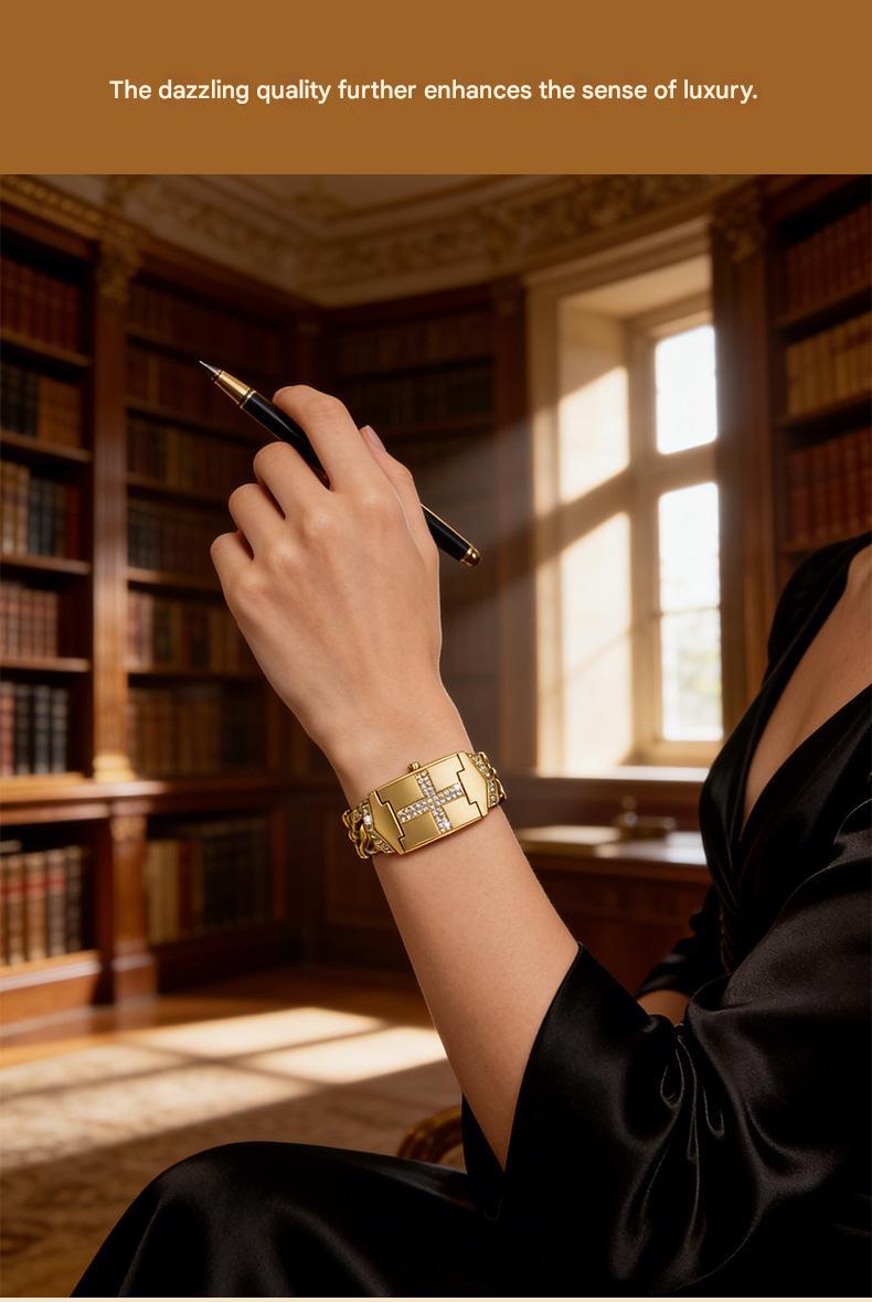 Women's Diamond-Set Cross-Shaped Flap-Style Gold Water-Resistant Wristwatch