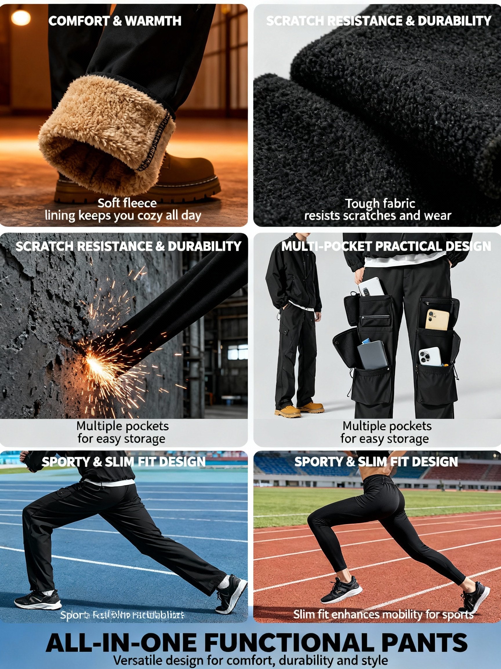 Men's Fleece-Lined Winter Hiking Pants: Waterproof, Windproof & Durable for Workwear and Outdoor Sports