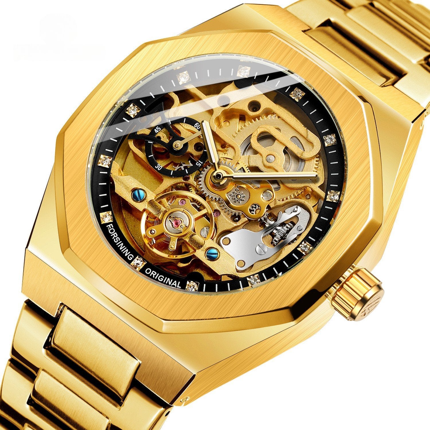 Men's Fully Automatic Mechanical Watch with Luminous Dial, Three Sub-dials, Six Hands, and Steel Bracelet