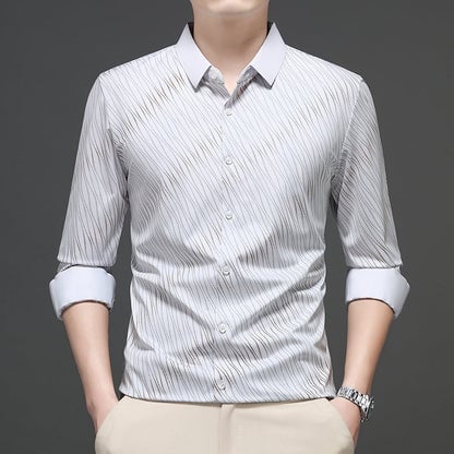 Men's Classic Relaxed Long-Sleeve Shirt - Versatile Solid Color Button-Down for Work & Leisure