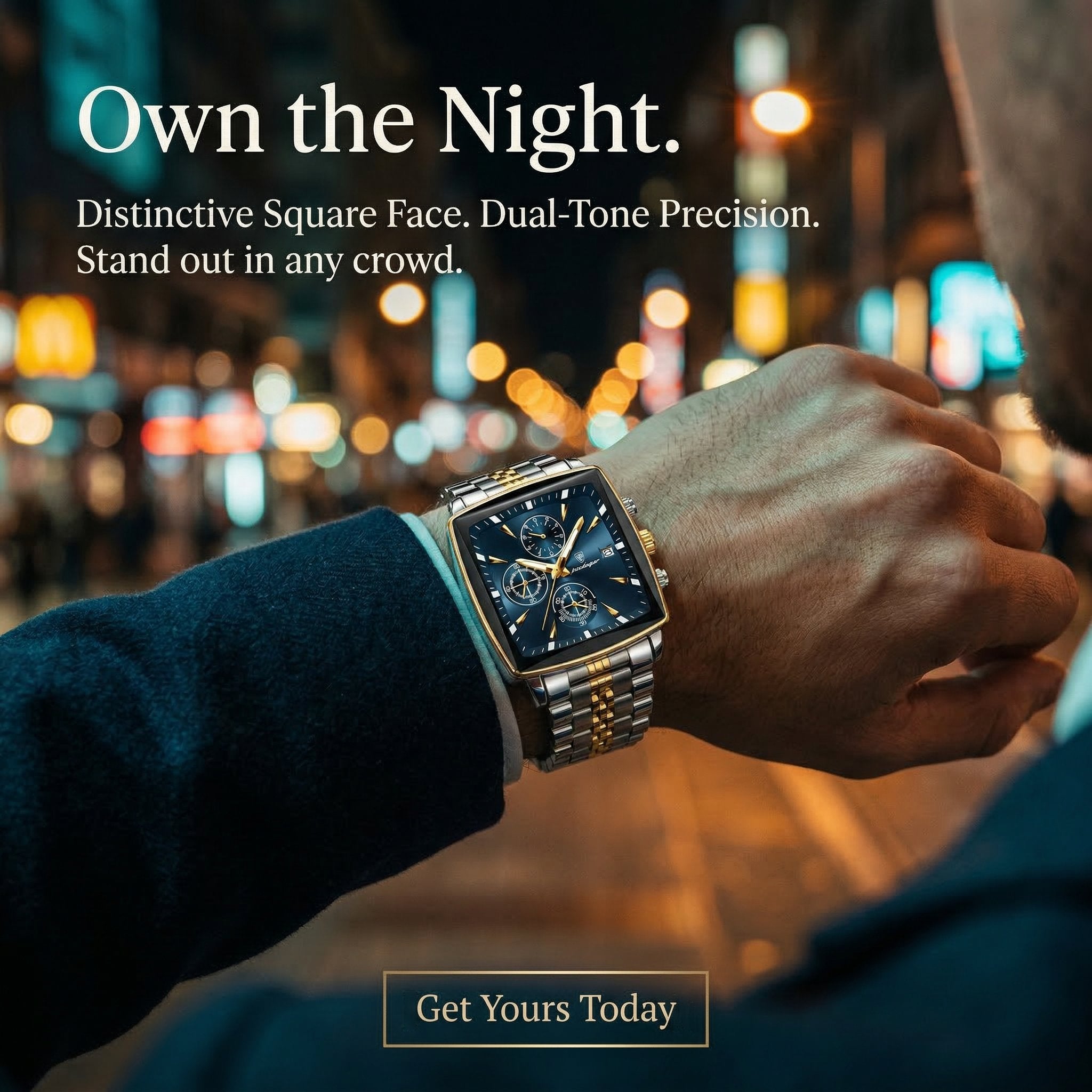Men's Multifunctional Square Business Steel Band Quartz Watch