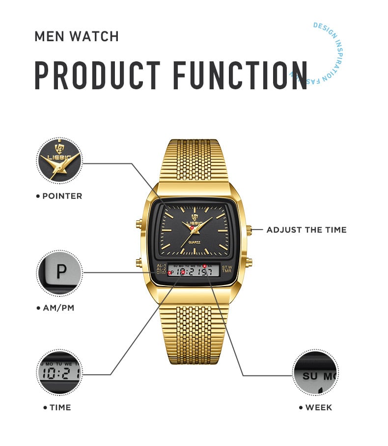 Men's Steel-Band Dual-Display Dual-Movement Quartz Electronic Watch