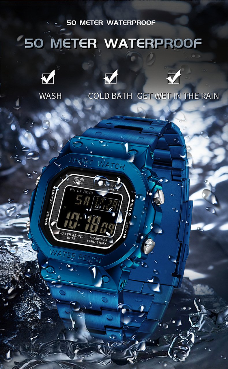 Multifunctional Square Waterproof Digital Watch