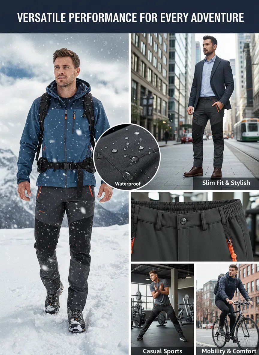 Men's Straight-Leg Carpenter Pants - Waterproof & Scratch-Resistant Work Trousers with Zippered Pockets No Belt Included