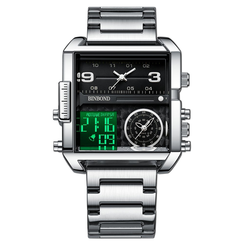 Men's Square Large-Dial Triple-Hand Quartz Watch
