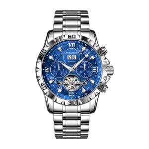 Luxury diamond-encrusted men's mechanical watch with Swiss-made movement, dual calendar, luminous and waterproof.