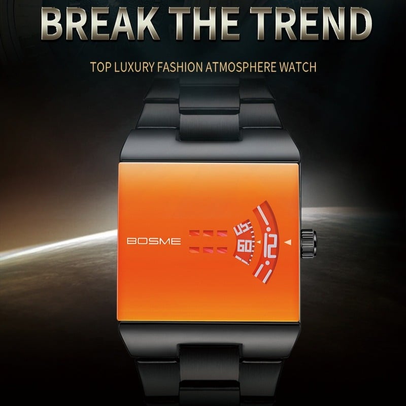 Square-Shaped Men's Quartz Watch with Futuristic Design