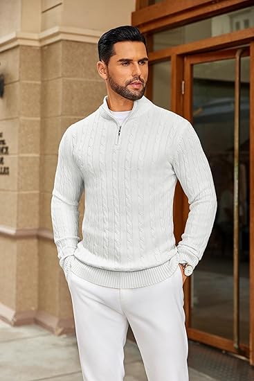 Men’s Quarter Zip Knitted Sweater 🧵 | Slim Fit Mock Neck Pullover for Fall & Winter 🍂❄️