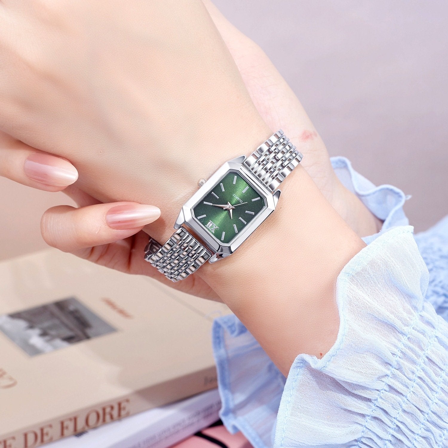 Luxury Steel-Strap Women's Square Quartz Watch