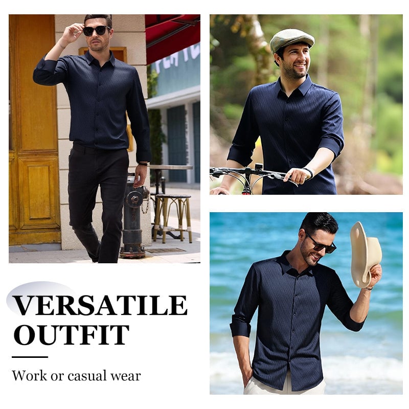 Men's Classic Relaxed Long-Sleeve Shirt - Versatile Solid Color Button-Down for Work & Leisure