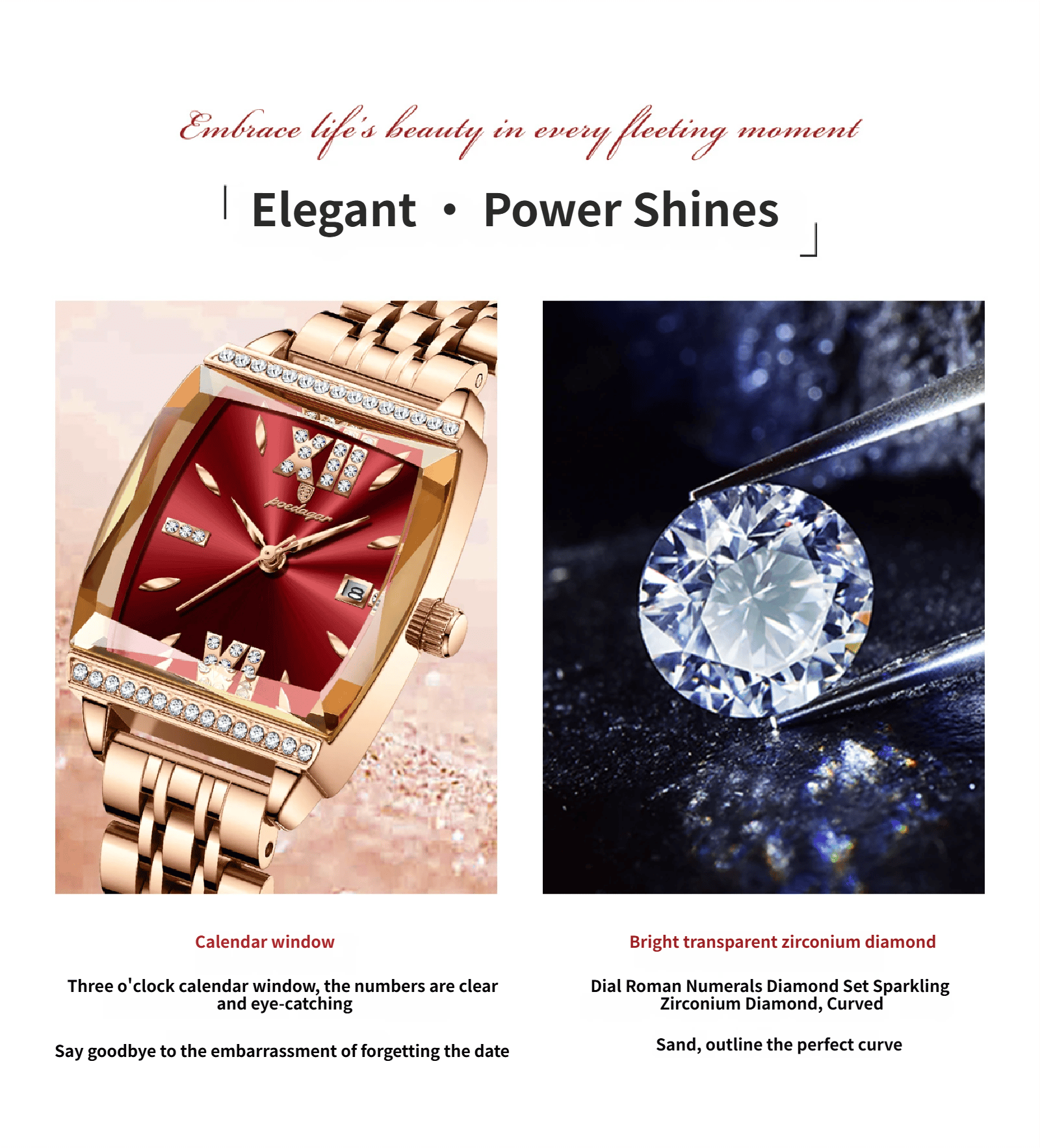 Diamond-set square ladies' water-resistant watch