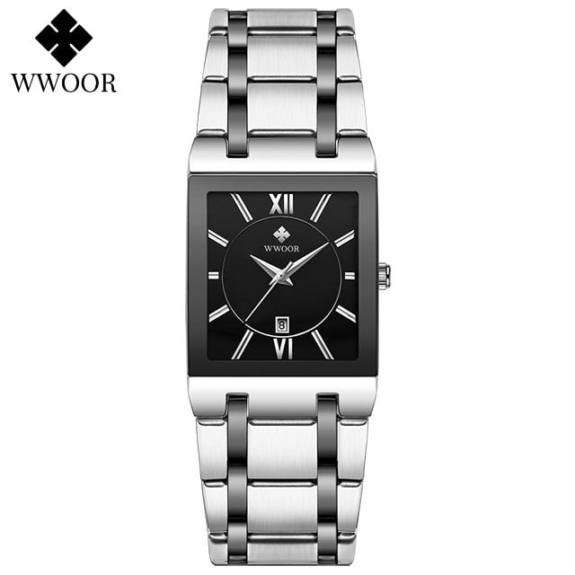 Square Men's Steel-Band Quartz Watch Water-Resistant Timepiece
