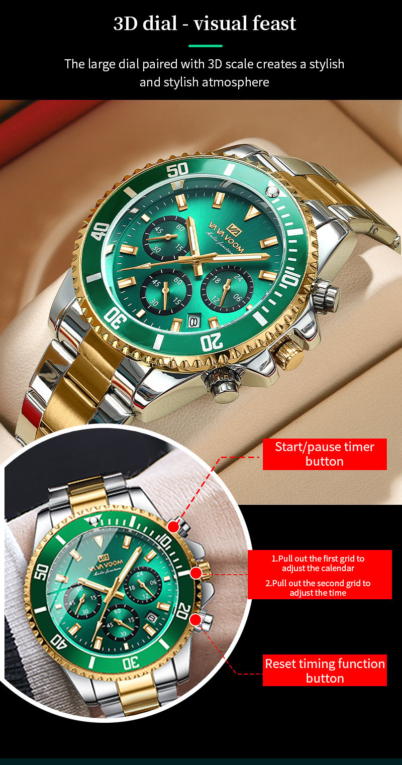 Men's luxury watch with waterproof and luminous dial