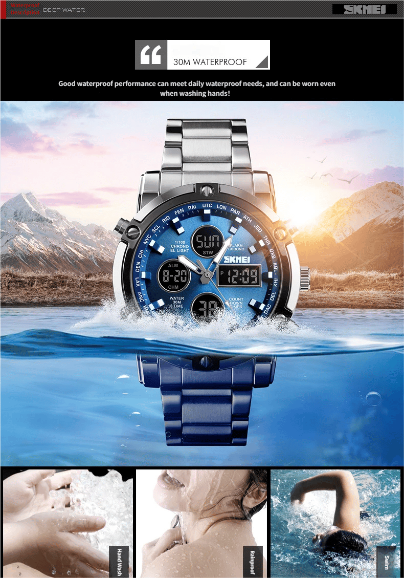 Multifunctional Waterproof Electronic Dual-Movement Men's Wristwatch