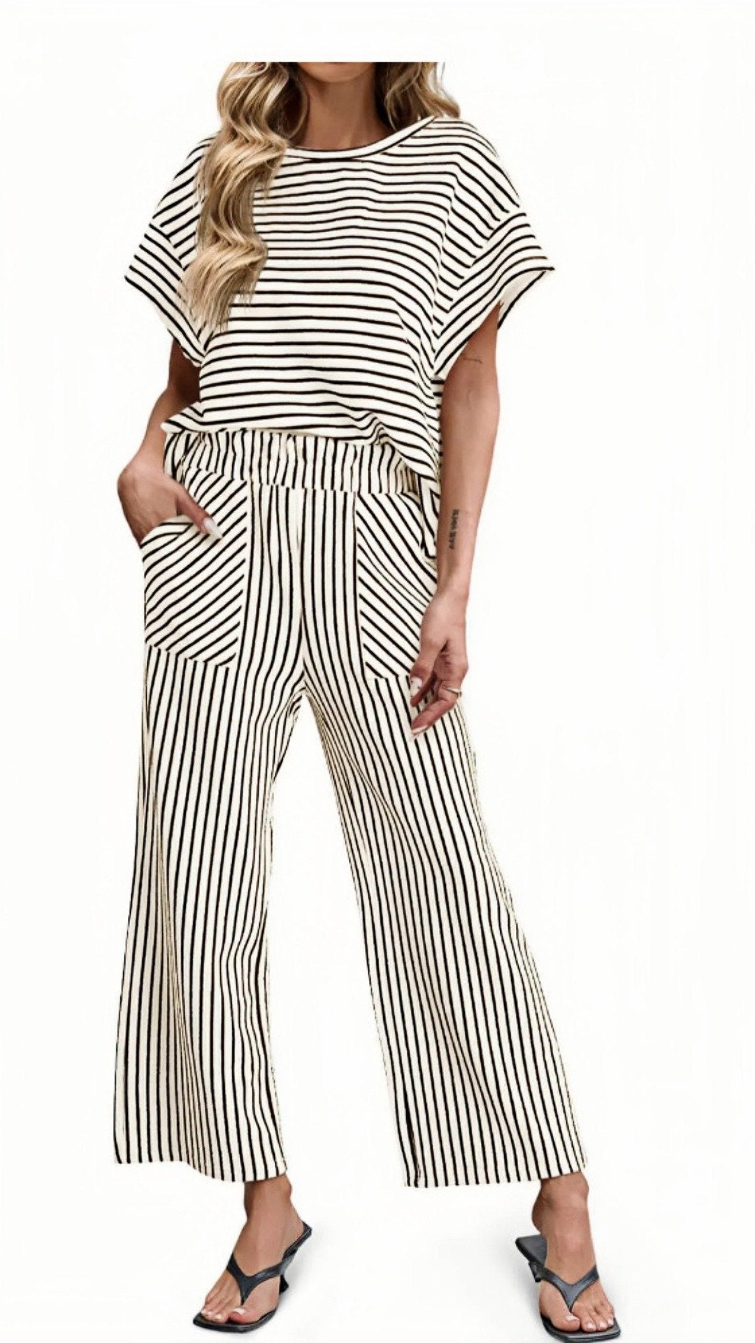 ⚫⚪ THE STRIPE SHIFT SET: BATWING SLEEVES, WIDE LEG PANTS, EFFORTLESS STYLE IN SECONDS ⚪⚫