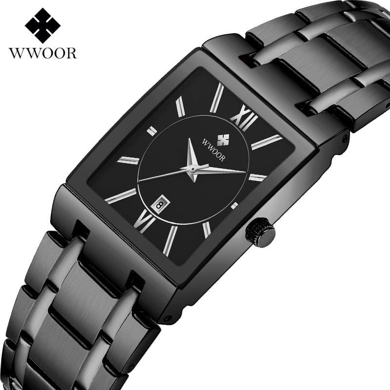 Square Men's Steel-Band Quartz Watch Water-Resistant Timepiece