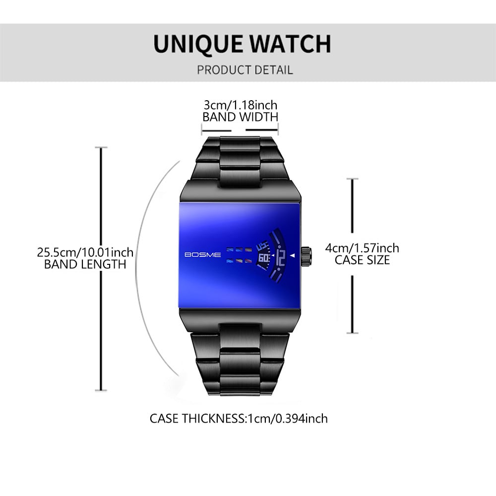 Square-Shaped Men's Quartz Watch with Futuristic Design