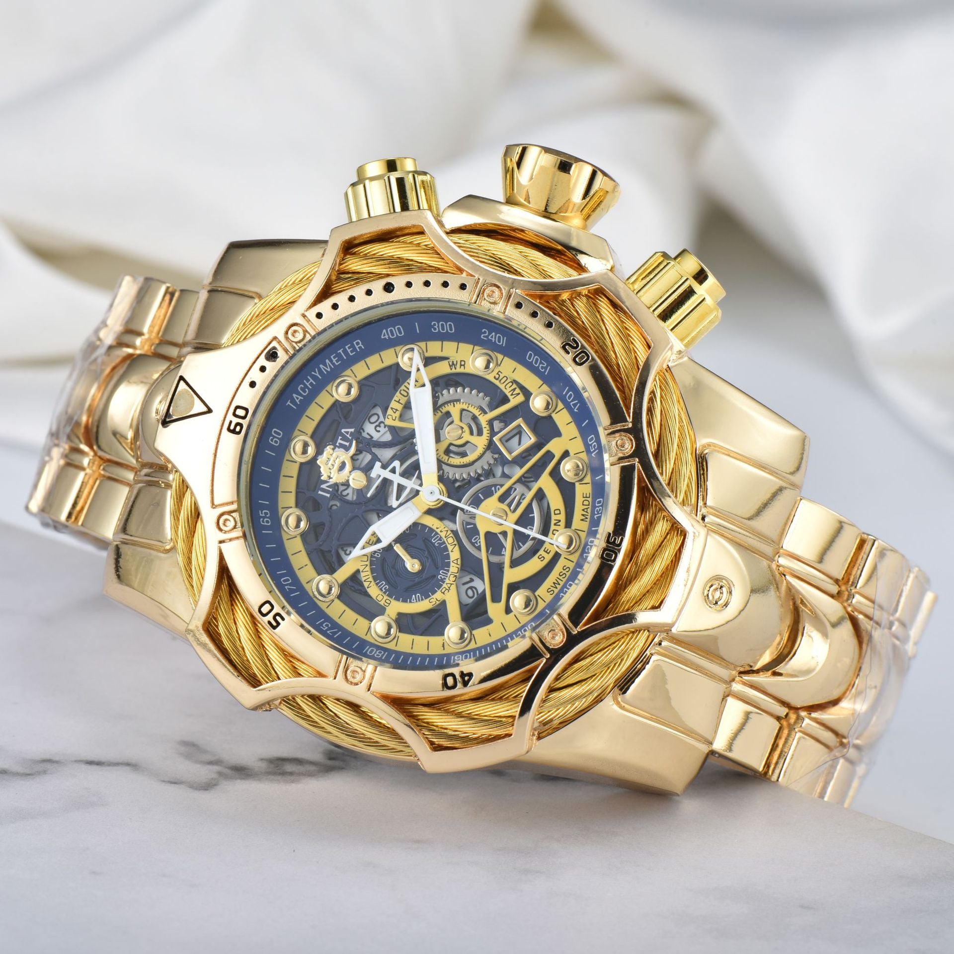 Men's Large-Dial Steel-Bracelet Sports Watch