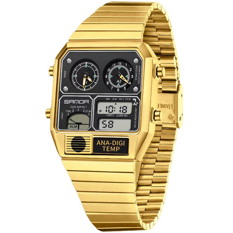 Multifunctional Men's Retro Square Waterproof Digital Watch with Thermometer and Timer