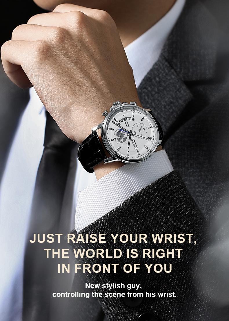 Elegant men's watch with globe design, 30m water resistant and luminous dial