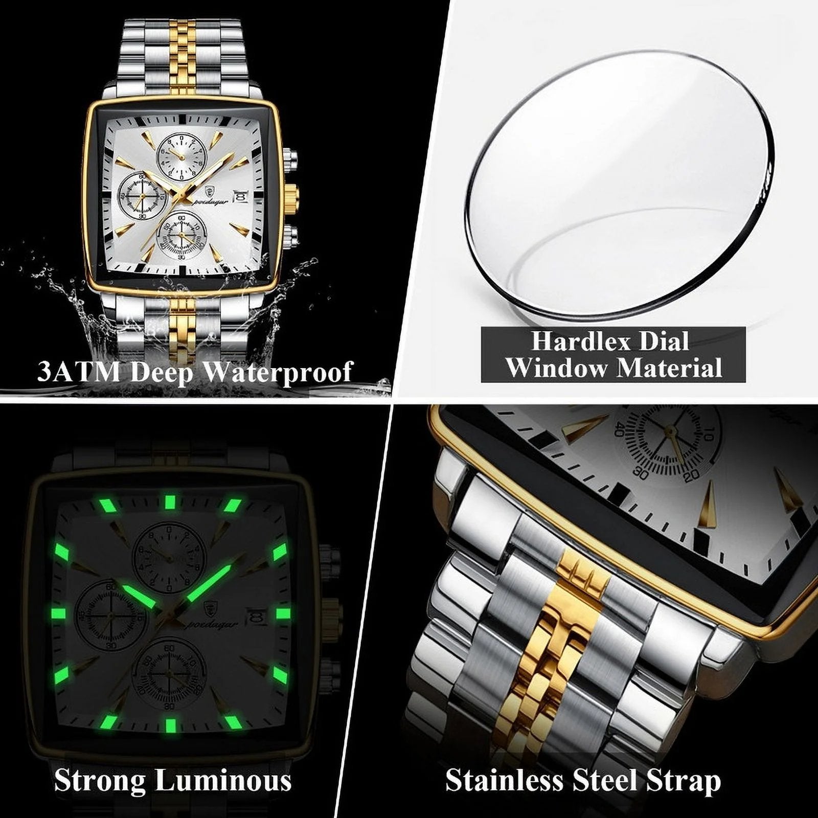 Men's Multifunctional Square Business Steel Band Quartz Watch