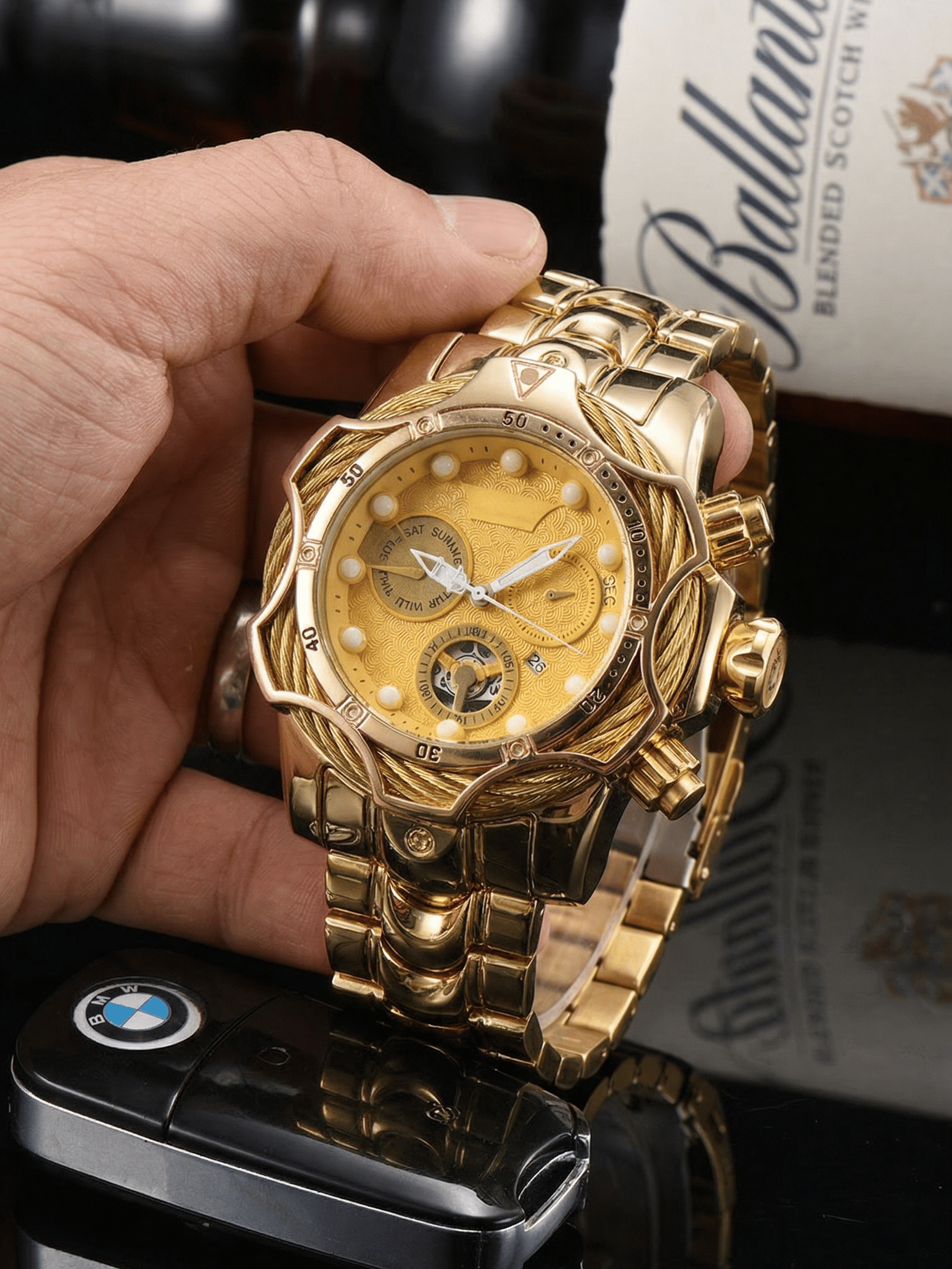 Men's Watch: Large-Dial Steel-Strap Sports Watch