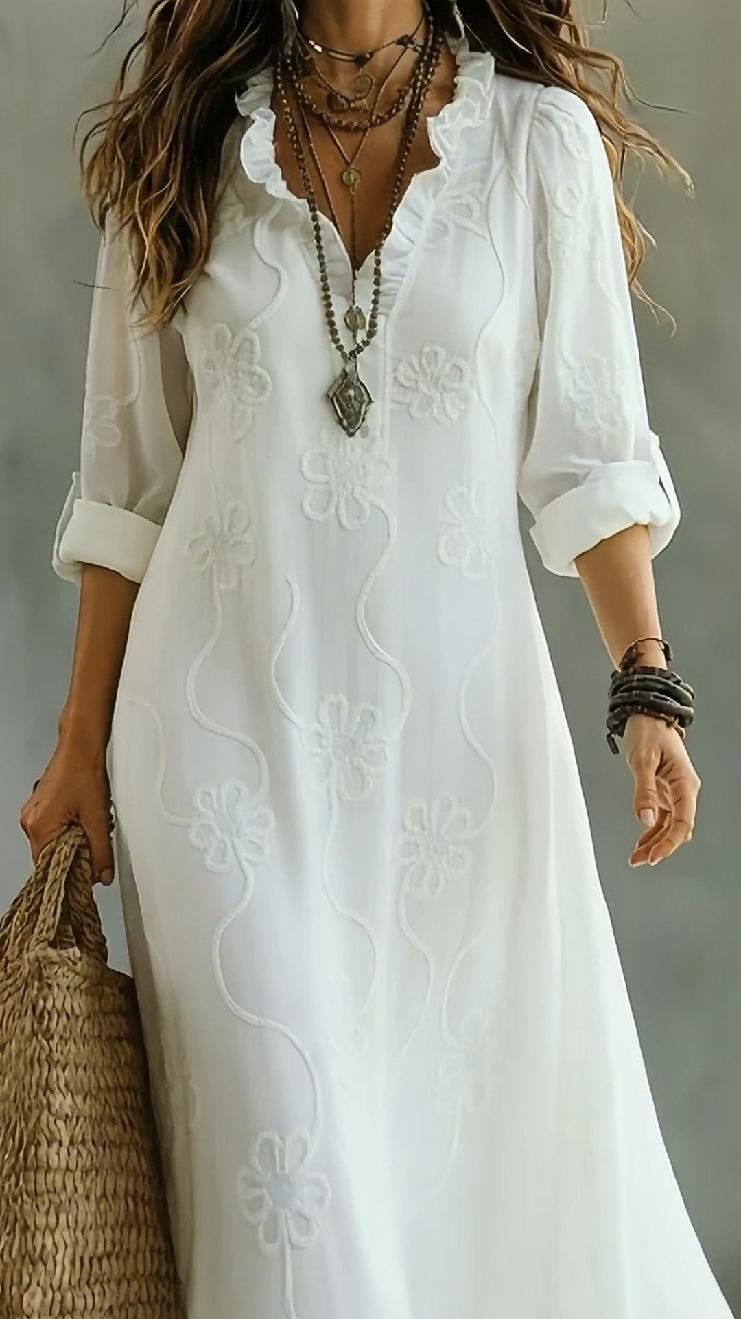 🌸 THE EMBROIDERED BOHO MAXI: RUFFLED, LOOSE, VACATION-READY 🌸