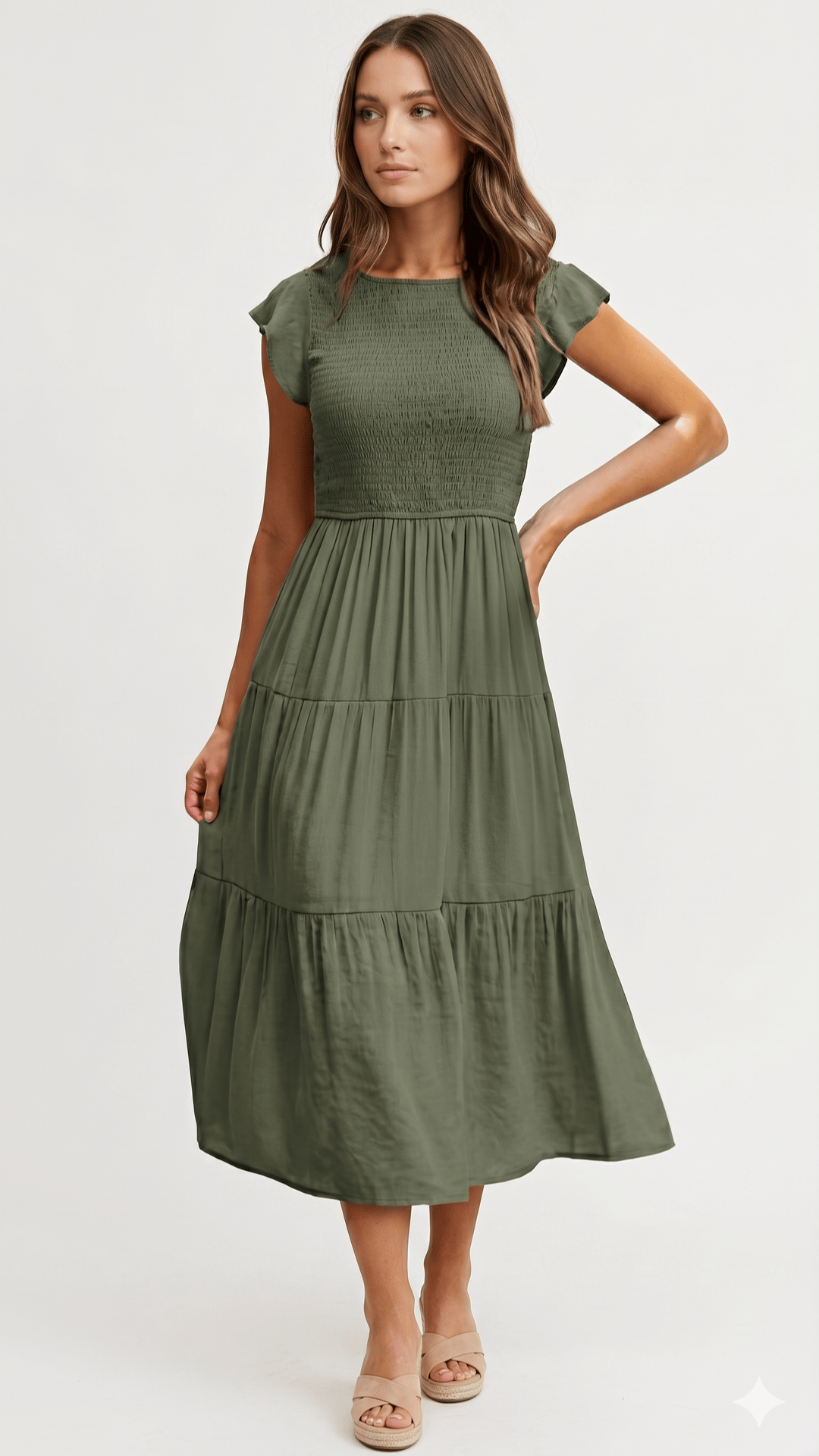 🌸 THE COTTAGECORE SMOCKED MIDI: FLUTTER SLEEVES, TIERED SKIRT, HIGH WAIST — YOUR SWEETEST SUMMER ESSENTIAL 🌸