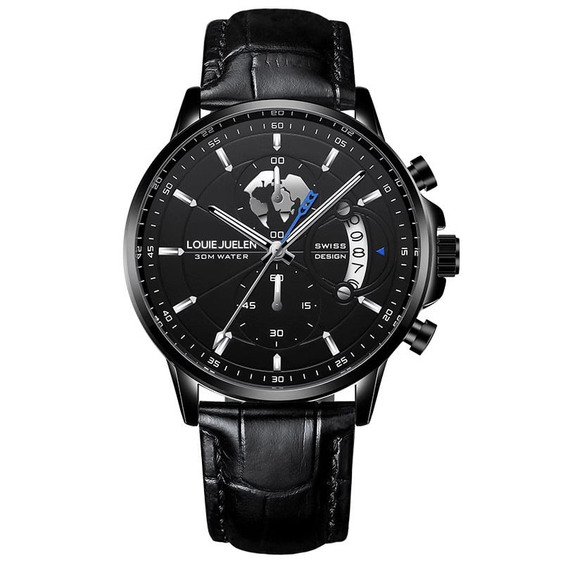 Elegant men's watch with globe design, 30m water resistant and luminous dial