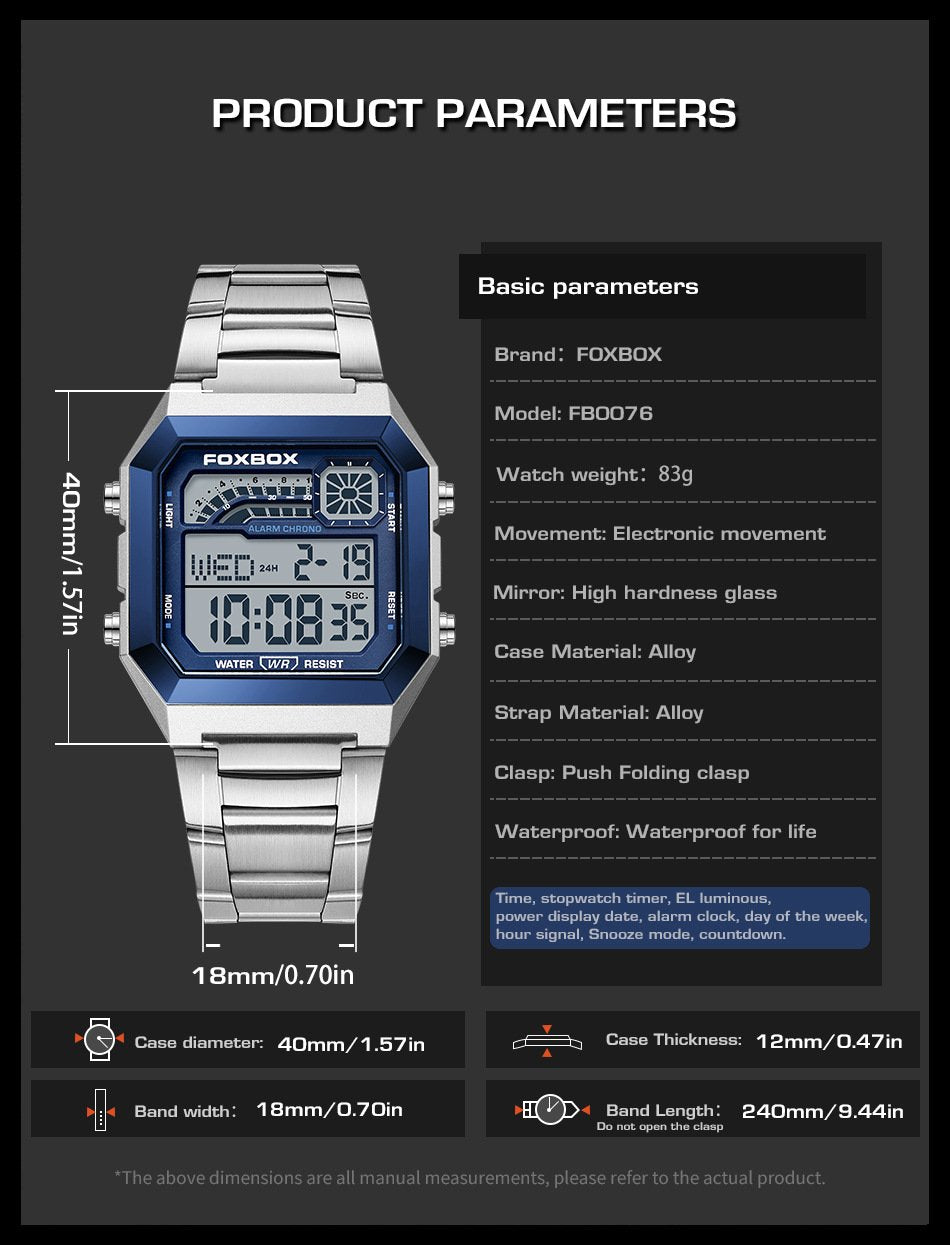 Square waterproof electronic watch for men and women